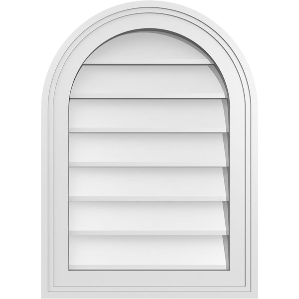 Ekena Millwork Round Top Surface Mount PVC Gable Vent w/ 2"W x 1-1/2"P Brickmould Frame, 16"W x 22"H GVPRT16X2202SN - main